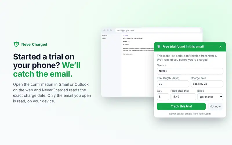 Trial found in a Gmail confirmation email