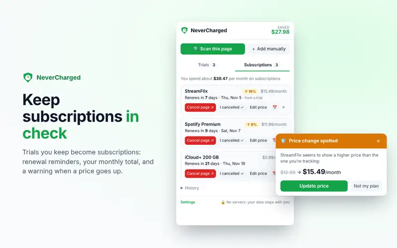 Subscriptions with a price-increase alert